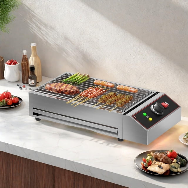 Edtara 1800w Portable Smokeless Electric Griddle, Indoor Outdoor Countertop Bbq Grill With Stainless Steel Grill Grate, Adjustable Temp Range 122°f-572°f, Perfect for Home Use, Camping and Picnics