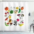 thumbnail image 1 of Vegetable Shower Curtain, Pepper Mushrooms Tomatoes in Doodle Style Vegan Restaurant Theme Illustration, Fabric Bathroom Set with Hooks, 69W X 84L Inches Extra Long, Multicolor, by Ambesonne, 1 of 3
