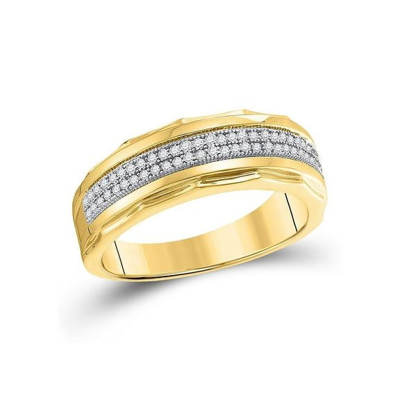 10kt Yellow Gold Mens Round Diamond Wedding Scalloped Edge Band Ring 1/5 Cttw