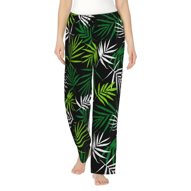Fotbe Tropical Leaves1 Pantalones de Pijama para Mujer, Pantalones de Dormir, Pantalones Pj con Cordón y Bolsillos-Large