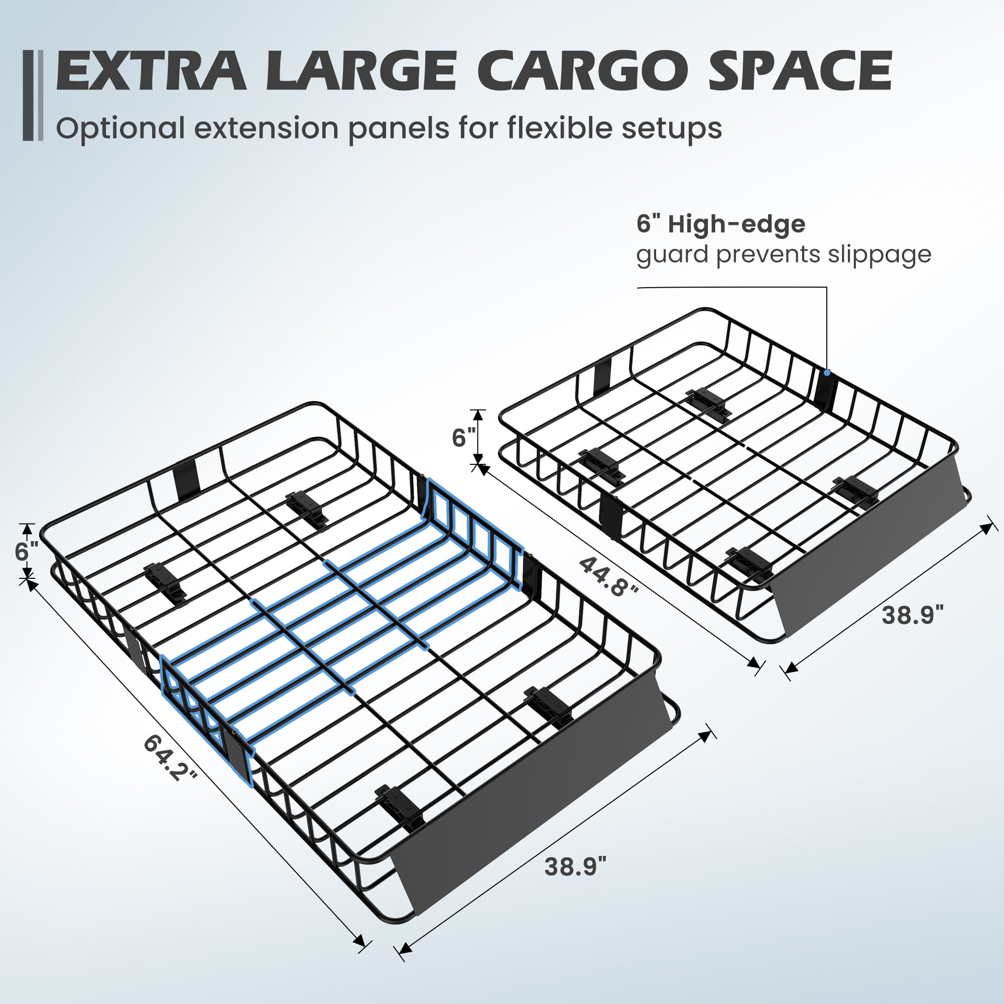 Naipo Roof Rack Cargo Basket,250 lb,64"x39"x6"Roof Luggage Holder Rack with Extension 4 U-Bolts for SUV/MPV,Camping