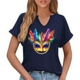 thumbnail image 6 of Ounisa Women Mardi Gras Sweatshirts Carnival Sweatshirt Funny Mask Graphic Short Sleeve Shirt Fat Tuesday Pullover Top, 6 of 6