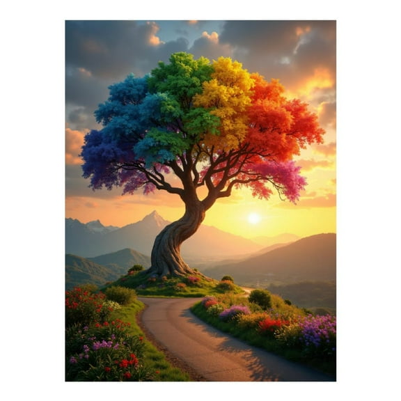 Diamond Art Kit for Adults, Rainbow Tree Sunset Pathway Diamond Painting for Adults Beginners, 5D DIY Diamond Art Painting Kits, Colorful Diamond Painting Craft for Home Decor 12x16