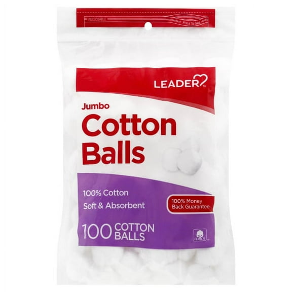 Leader Resealable Jumbo 100% Cotton Balls 100 Count