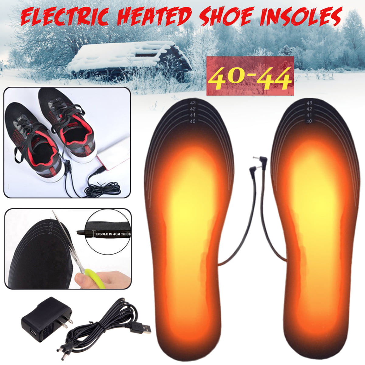 Electric Heated Shoe Insoles Warm Sock Feet Heater USB Winter Warmer Pads Kits 