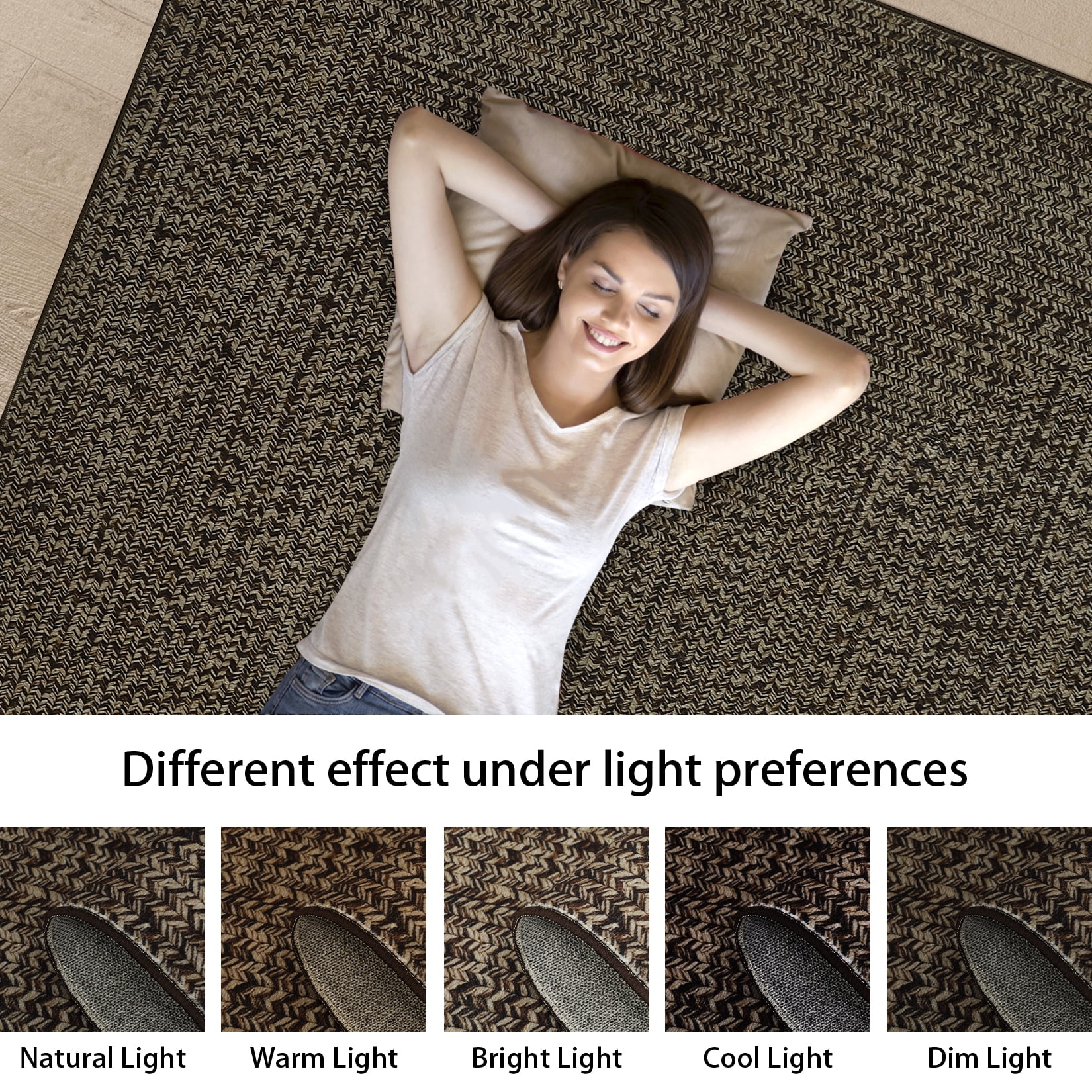 Garvee 9'x12' Large Area Rugs Braided Print Rug, Machine Washable Indoor Rug Non-Slip Low Pile Farmhouse Solid Carpet for Bedroom, Living Room, Dining Room Office, Brown