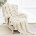thumbnail image 3 of PAVILIA Ivory Cream Sherpa Twin Throw Blanket with Soft Pom Pom Fringe, Plush Cozy Warm Sherpa Blankets for Couch Bed Sofa, Fuzzy Fleece Throw with Pompom, Lightweight Fluffy, Ivory, 60x80 in, 3 of 8