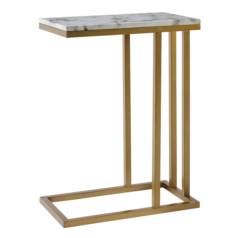 Versanora Marmo Modern FauxMarble CShape Side Table, Marble/Brass