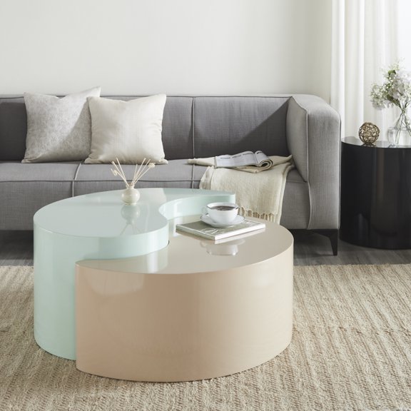 Modern & Contemporary Style 2PC Coffee Table Made with Iron Sheet Frame in Mint & Taupe