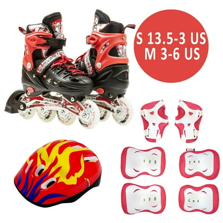 Size 3-6 Kids Adjustable Inline Skates 6 PCS Protective Gear Helmet Complete Roller Set