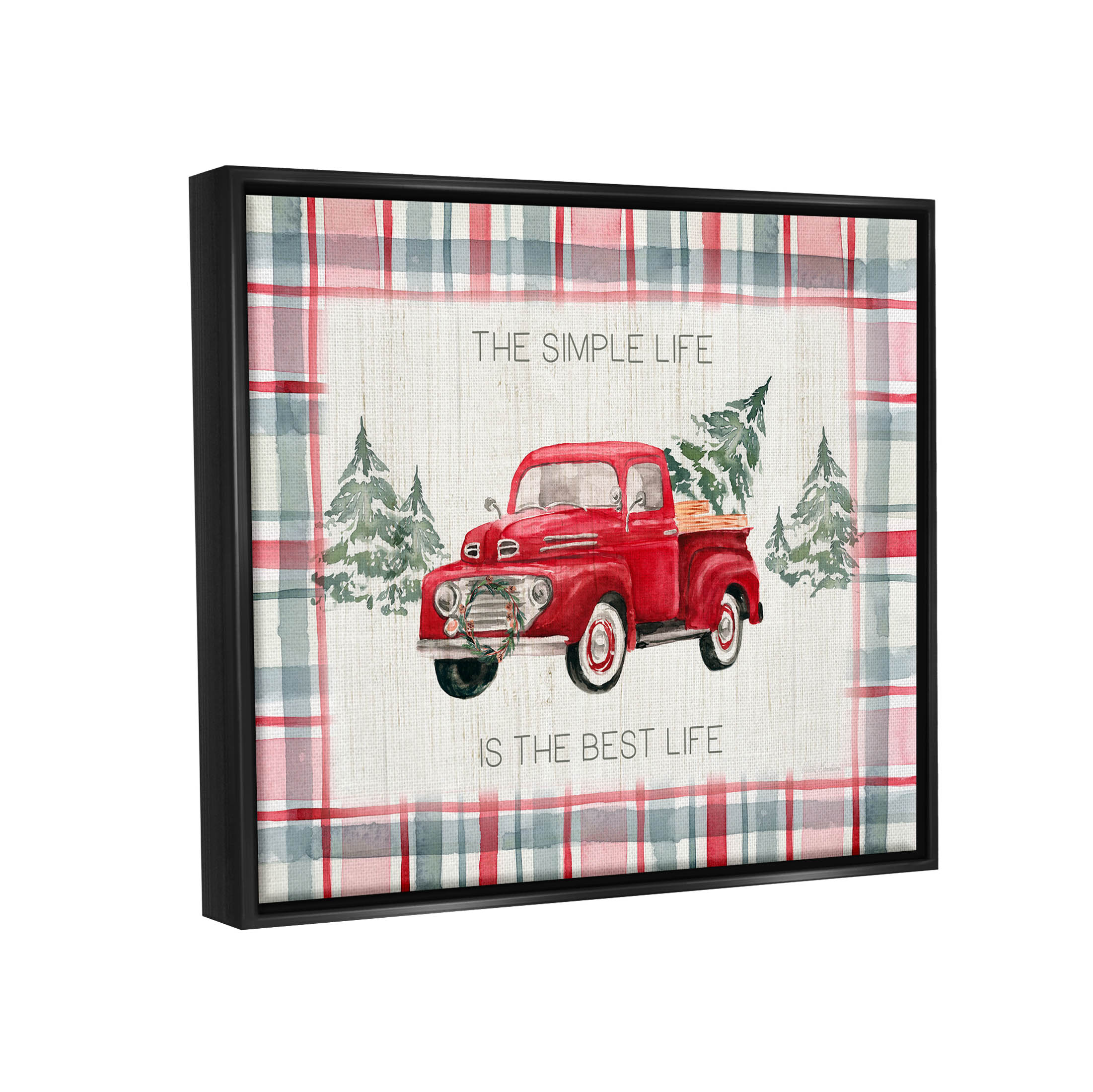 Stupell Industries Simple Life Is Best Plaid Truck Graphic Art Jet Black Floating Framed Canvas Print Wall Art, Design by Kristen Brockmon