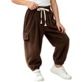 thumbnail image 4 of hotojiny Boys Girls Corduroy Pants Winter Warm Pull on Plain Elastic Waist Trousers Drawstring Thermal Cinch Bottoms Kids Pants(Brown,9-10 Years), 4 of 5
