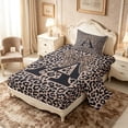 thumbnail image 2 of meiyoeat Leopard Print Bow Letter A Twin Sheet Sets, Women Teens, Brown Animal Print Bedding, 3 Pieces, 1 Flat Sheet, 1 Fitted Sheet and 1 Pillowcase, 2 of 6