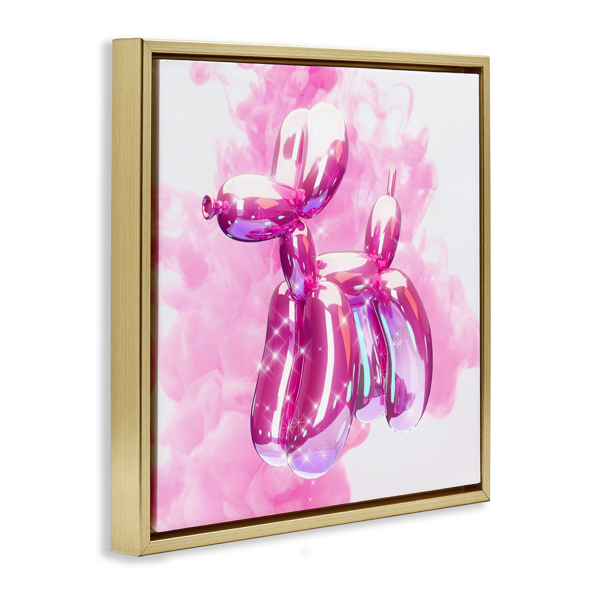 Stupell Industries Pink Glam Balloon Dog Abstract Painting Gold Floater Framed Canvas Art Print Wall Art, 18 x 18