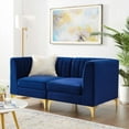 thumbnail image 2 of Tufted Loveseat Sofa, Velvet, Blue Navy, Modern Contemporary Urban Design, Living Lounge Room Hotel Lobby Hospitality, 2 of 7
