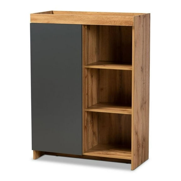 Bowery Hill Modern Wood 12 Pairs Shoe Cabinet in Two-Tone Grey and Oak Brown Finish