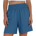 Blue Linen Shorts, High Waisted Short Pants for Summer, Loose Casual Pants with Tie Belt by Friends Fashion main image 1