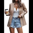 thumbnail image 3 of Chaqueta Blazer Informal de Oficina para Mujer, de Larga, con Solapa y Abertura Frontal. Caqui S, 3 of 8