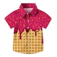 thumbnail image 3 of ITSAME Boys Button Up Shirts School Uniform Fashion Print Short Sleeve Kids Loose Casual Shirts Red Size 10-11, 3 of 8
