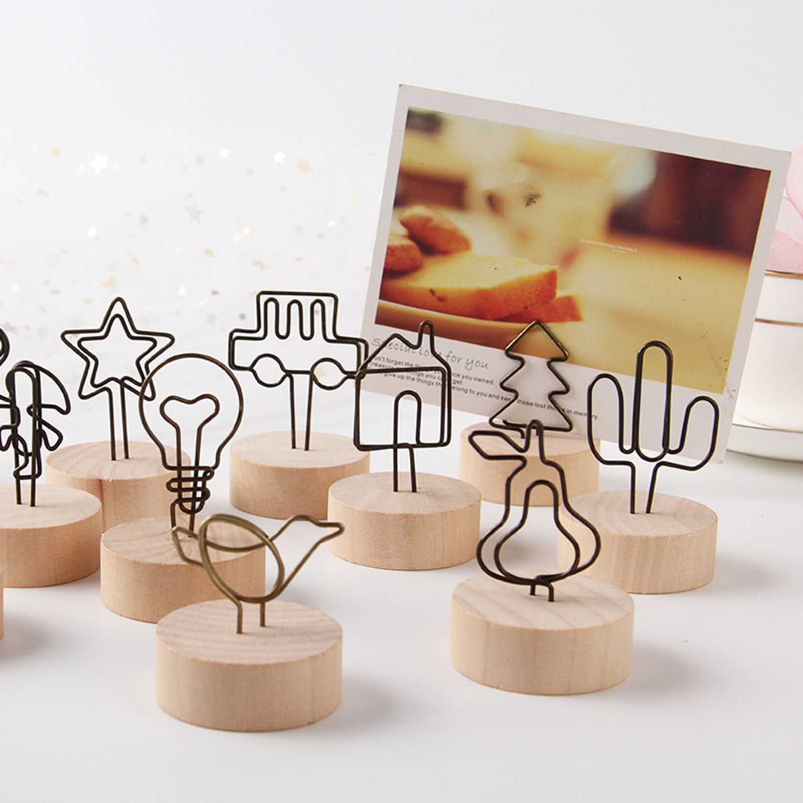  NOLITOY 12 Pcs Mini Clips for Photos Wire Photo Holder Clip  Paper Clips Memo Holder Wood Table Picture Heart Holders Picture Table  Stand Card Stand Mini Card Display Stand Gold Name 