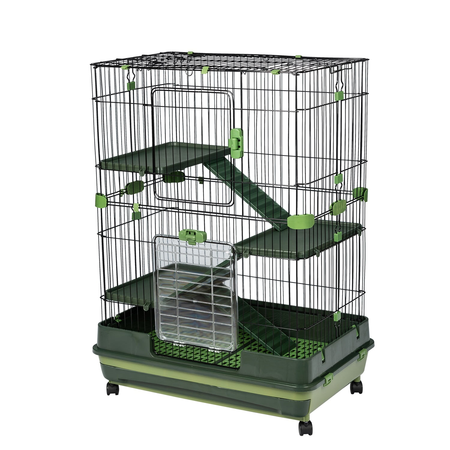 Pefilos 3-Tier Wire Cat Cage Playpen Kennel, 32" Collapsible Small Animal Metal Pet Cage with Lockable Casters Pull-out Tray for Rabbit Chinchilla Ferret Guinea Pig Squirrel Hedgehog, Green Pefilos 3-Tier Wire Cat Cage Playpen Kennel, 32" Collapsible Small Animal Metal Pet Cage with Lockable Casters Pull-out Tray for Rabbit Chinchilla Ferret Guinea Pig Squirrel Hedgehog, Green