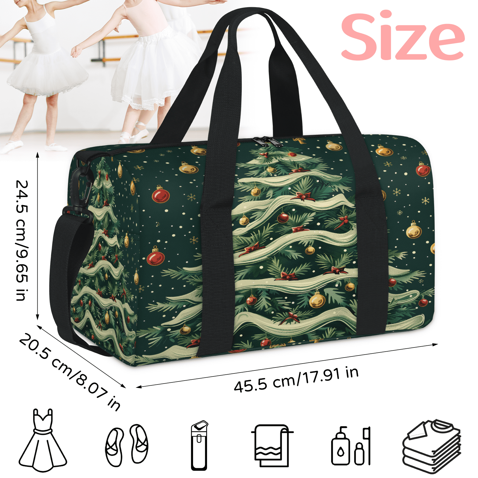 Herdesigns Christmas Travel Duffle Bag Sports Yoga Weekender Overnight Carry on Workout Bags Lightweight Waterproof Gym Tote Bag for Women Christmas Tree