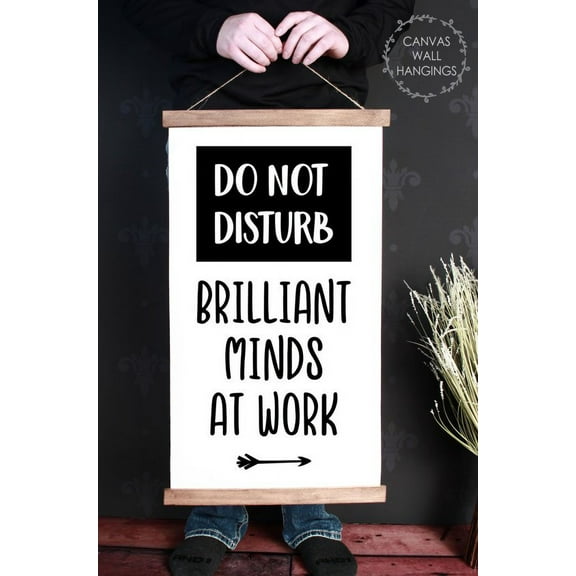 Wood, Canvas Sign Wall Hanging Office Décor Art Brilliant Minds at Work Quote 15x26-Inch
