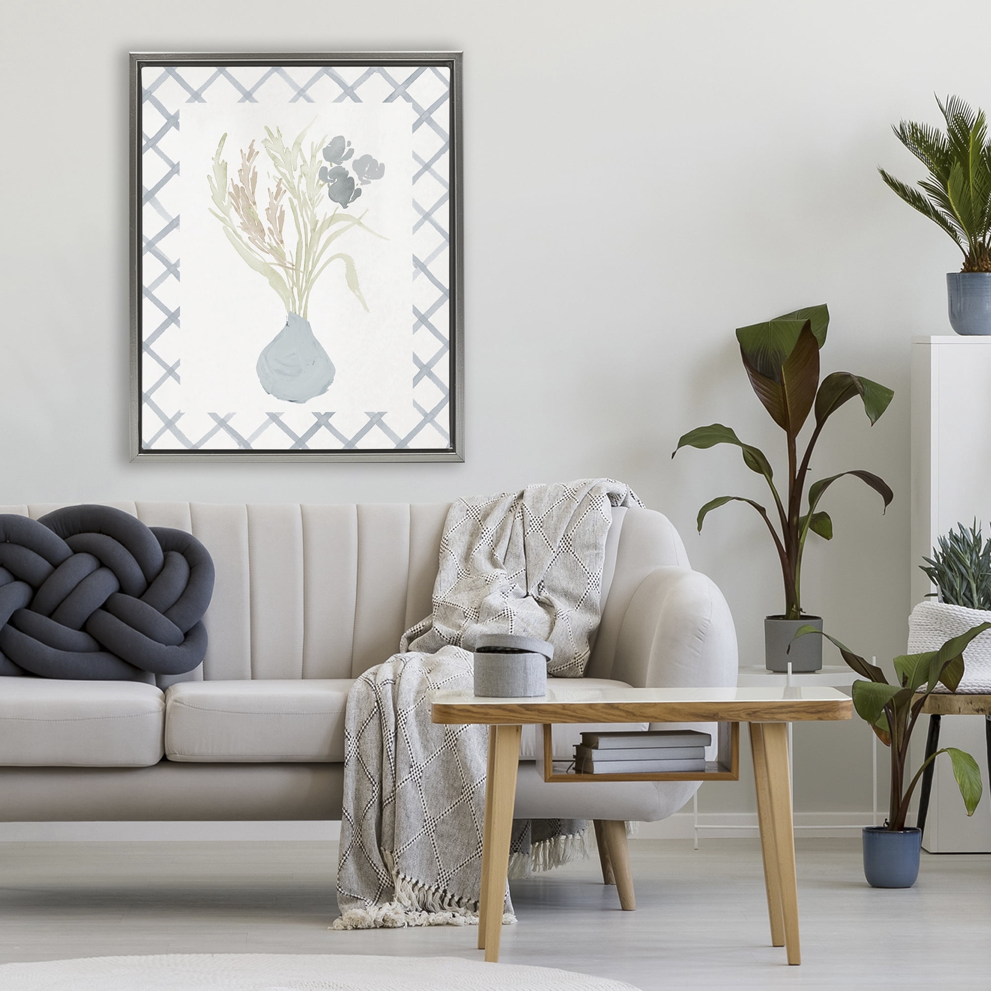 Stupell Industries Soft Blue Anna Bouquet Gray Framed Floater Canvas Wall Art, design by Elizabeth Medley