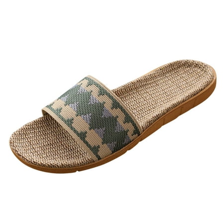 

Slippers For Women Female Colorblock Upper Slippers Bohemia Linen Slippers Flip Flops Beach Shoes Flax Sandals Flax Grey sandals for Women