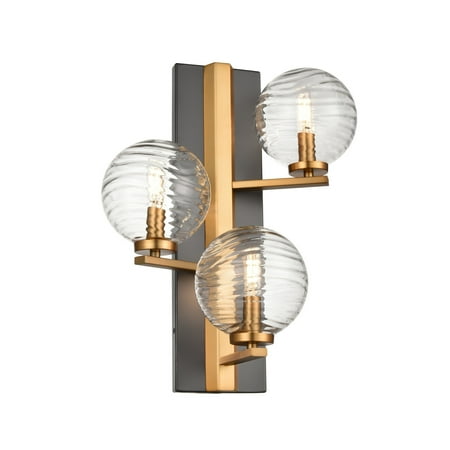 

Tropea 3 Light Sconce Brass and Graphite with Ripple Glass