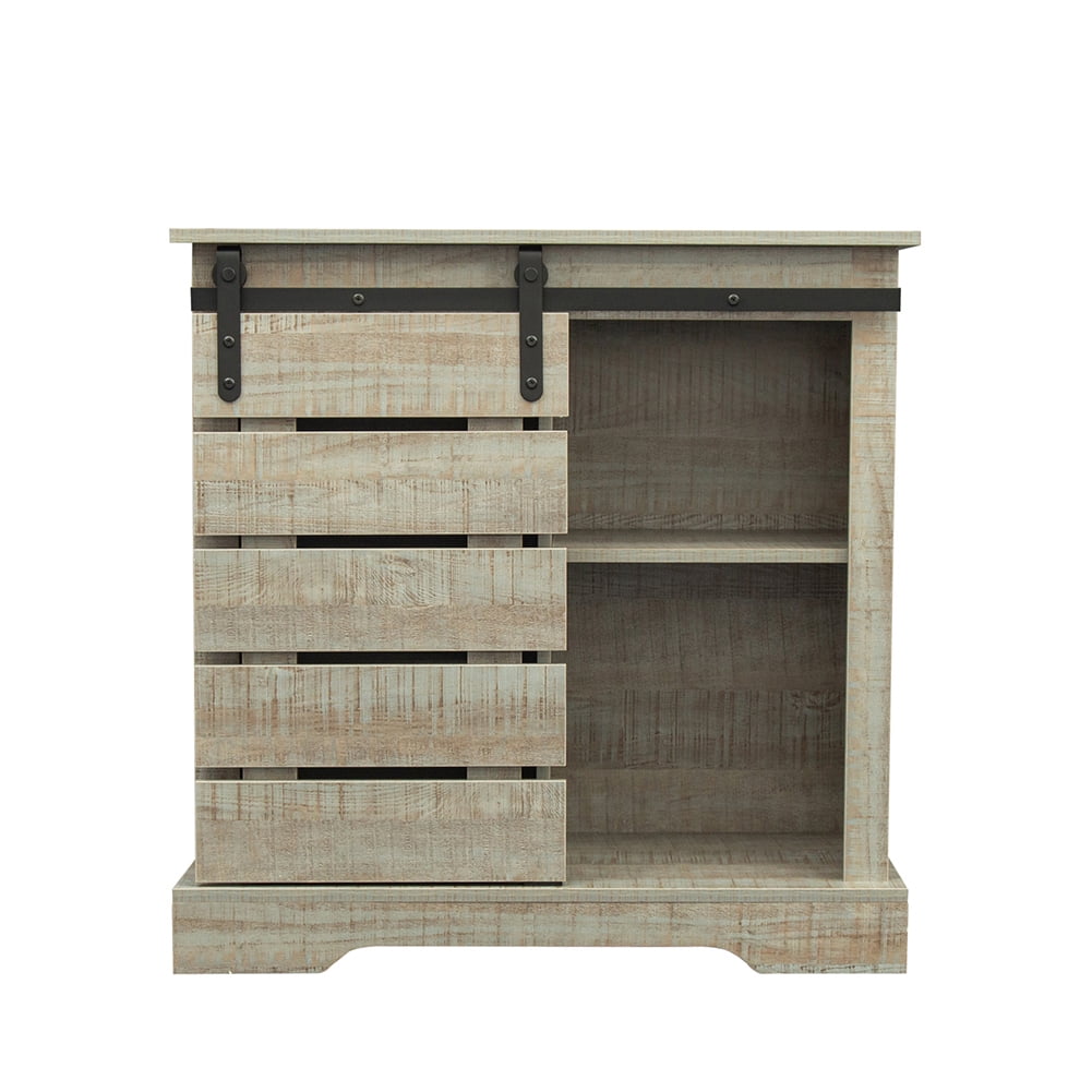 Kadyn Cabinet Buffet Sideboard, Kitchen Storage Cabinet with Sliding Barn Door and Interior Shelves, Farmhouse Storage Cabinet Sideboard for Kitchen, Gray