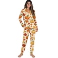thumbnail image 4 of DISNIMO Pumpkin Maple Leaf Printed Women Pajama Set Long Sleeve Sleepwear Button Down 2 Piece Pj Set V Neck Nightwear with Long Pants, Halloween Decor, 4 of 7