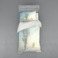 thumbnail image 2 of Winter Duvet Cover Set, Frozen Tree on Sunny Winter Morning Rising Sun Landscape Deserted Land, Bedding Set with Shams and Fitted Sheet, 3 Sizes, by Ambesonne, 2 of 3