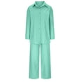 thumbnail image 4 of Fanxing Sweat Suits for Women Plus Size 5-6x Women Plus Size Cotton Linen 2 Piece Outfits Fall Long Sleeve Button Down Shirt with Wide Leg Pants Pajama Sets Loungewear, 4 of 6