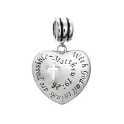 925 Sterling Silver Christian Cross With God All Things Are Possible Dangle Bead fits Pandora European Charm Bracelets