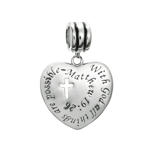Flagermus grådig Danmark 925 Sterling Silver Christian Cross With God All Things Are Possible Dangle  Bead fits Pandora European Charm Bracelets - Walmart.com