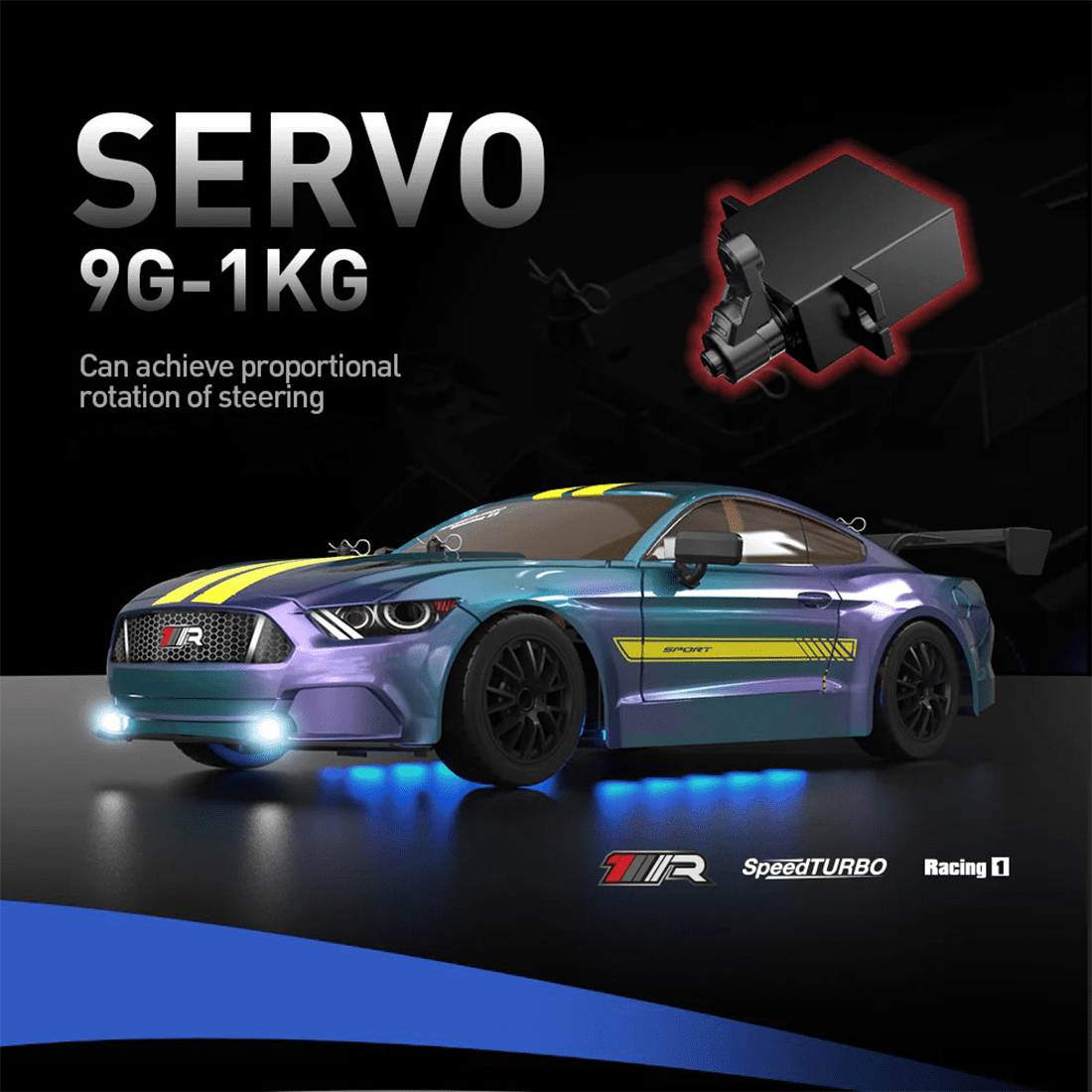 1:16 Scale RC Drift Car 2.4G 4WD Electric Racing Sports Car with LED Lights, High-Speed Remote Control Vehicle Model Toy for Teens & Adults Hobbyists & Collectors