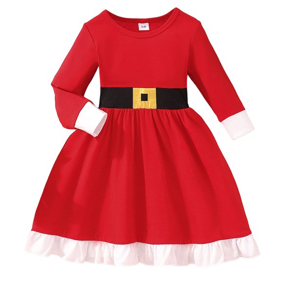 Zanarzt Kids Baby Girls Christmas Dress Toddler Girls Long Sleeve Solid Fall Christmas Princess Dress Dance Party Dresses Kids Clothes Red,2-3 Years