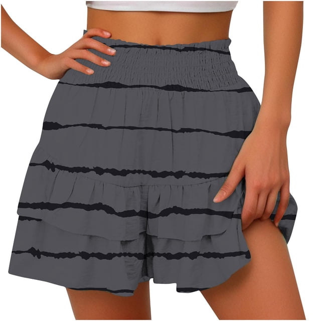 Dvprdro Women's Summer High Waisted Solid Color Shorts Cotton Linen Ruffled Hem Casual Shorts