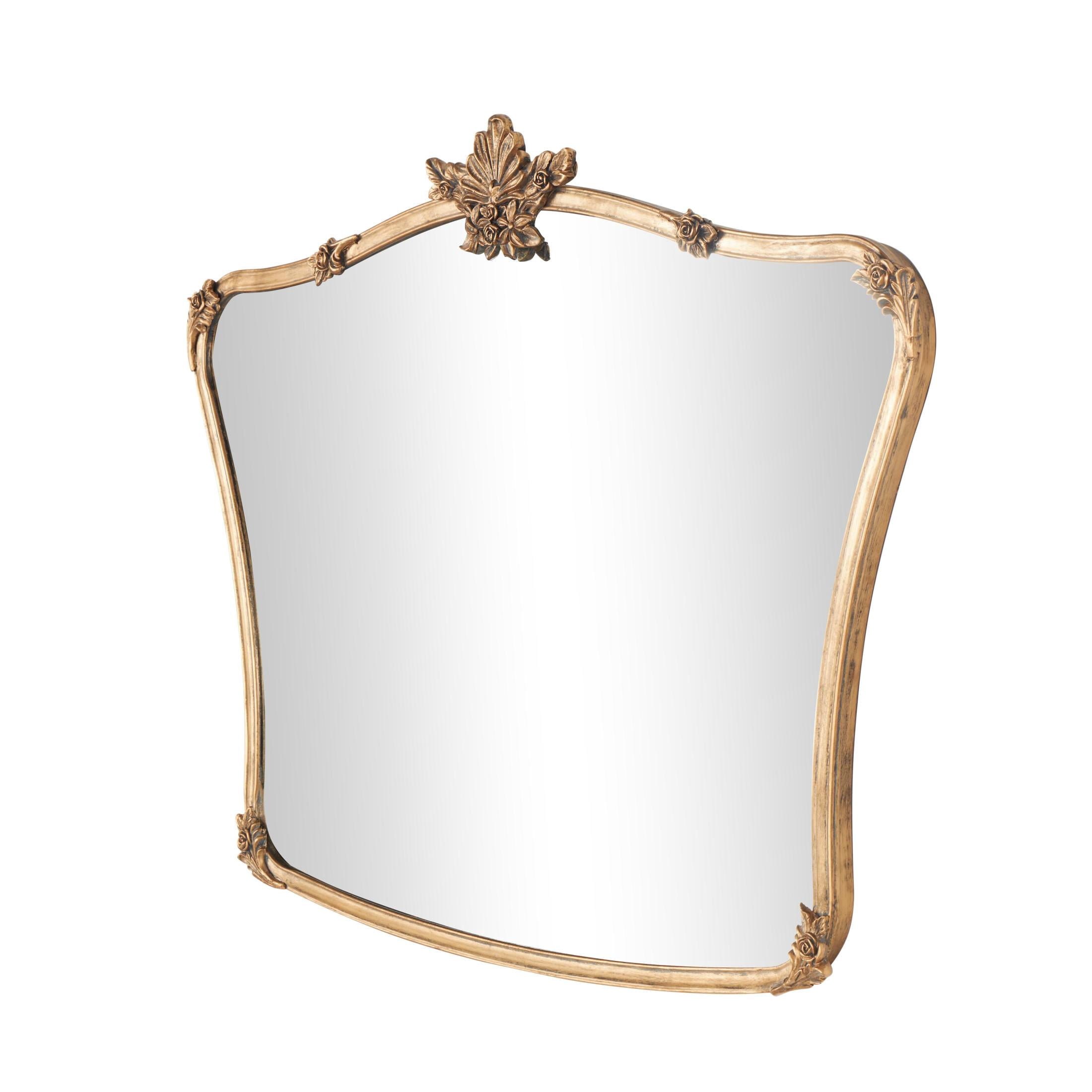 DecMode 36" x 26" Gold Ornate Antique Curved Floral Wall Mirror