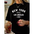 thumbnail image 5 of 【New Arrival】Women Casual Graphic T-Shirt, New York Los Angeles USA 1996 Vintage Letter Print Loose Crew Neck Retro City Short Sleeve Tee, 5 of 10