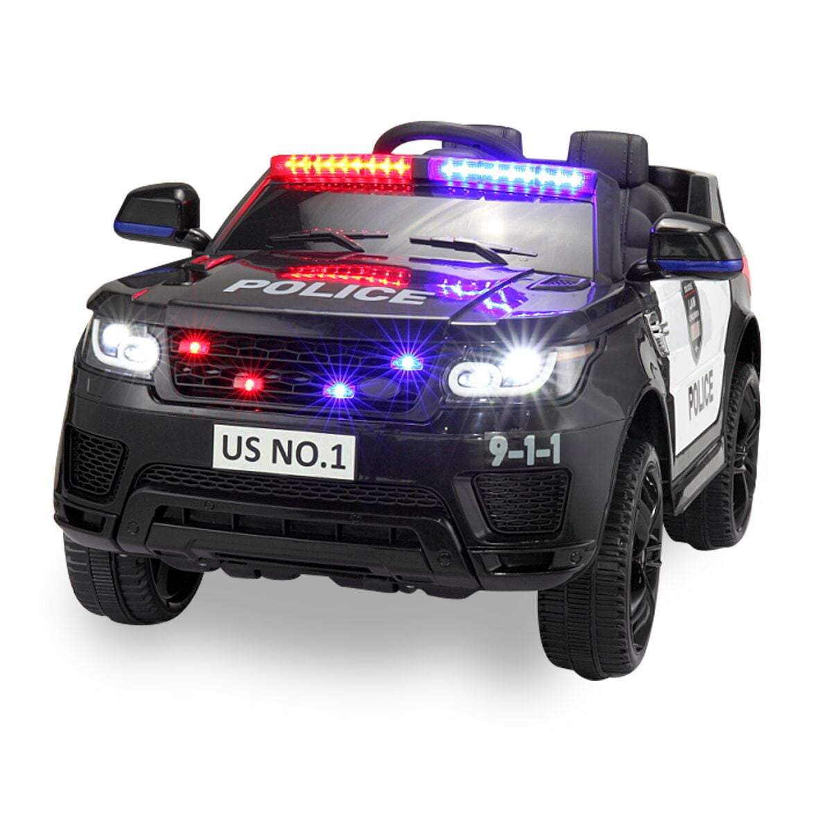 Electric 12V Kids Ride On Police SUV Car Remote Control LED Light Music Black 