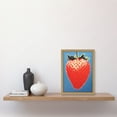 thumbnail image 2 of A Single Strawberry Block Colour Artwork Red on Blue Bold Bright Minimalist Kitchen Decor Artwork Framed Wall Art Print A4, 2 of 5