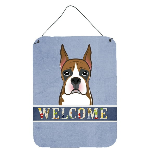 Caroline's Treasures BB1409DS1216 Boxer Welcome Wall or Door Hanging Prints, Blue, 12x16, multicolor