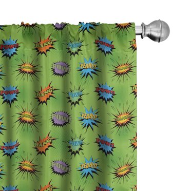 Ambesonne Pop Art 4-Panel Curtains, Comics Pow Yeah Bang Yeah, 56"x84", Lime Green and Multicolor