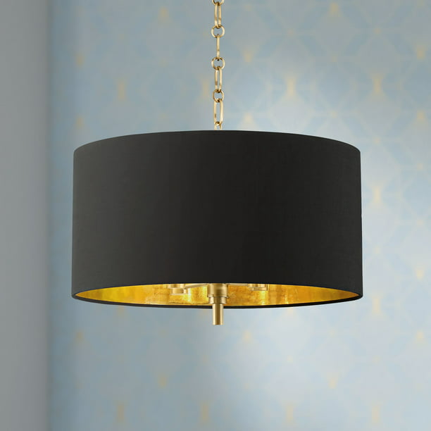 Barnes And Ivy Warm Gold Drum Pendant, Black Drum Shade Dining Room Chandelier