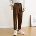 thumbnail image 2 of Pantalones ajustados de color caqui para hombre, pantalones de traje para hombre con trenzas marrones, pantalones baratos de verano 2024, novedad en ropa de vestir, ropa de trabajo, ropa elegante, ofe, 2 of 5