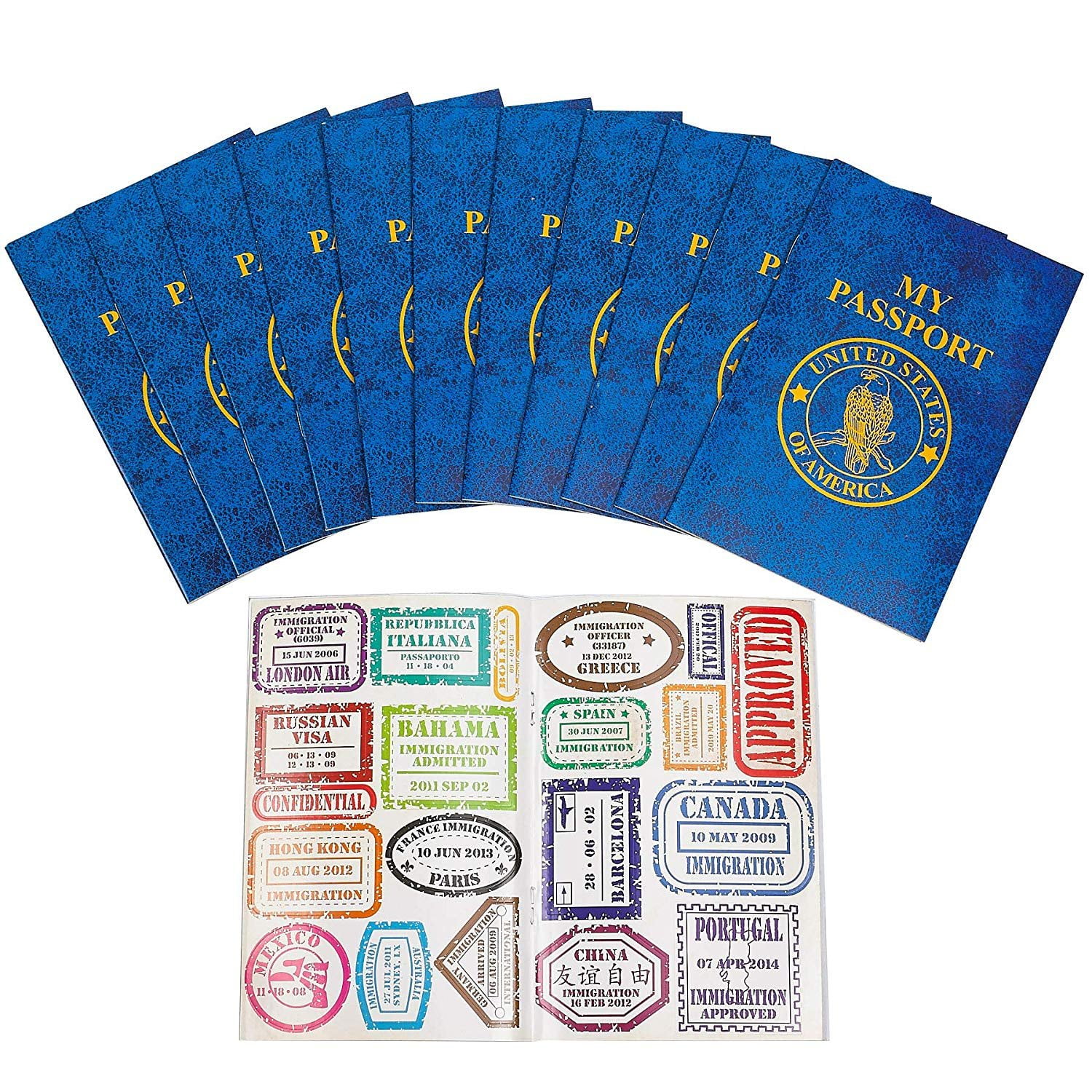 12 Passports Sticker Book, Fake Passport Sticker Books For School Projects, Social Studies