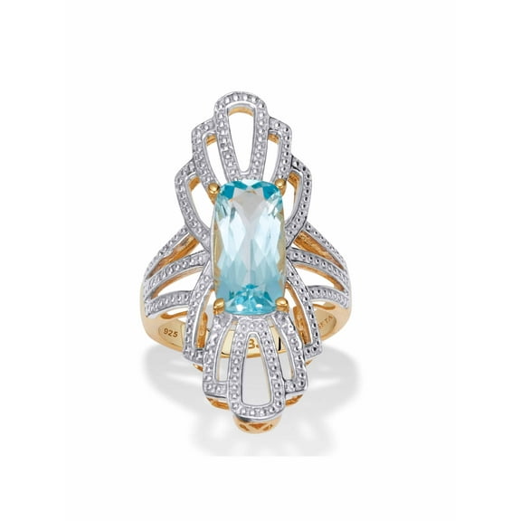 PalmBeach Jewelry 3.6 TCW Genuine Cushion Cut Genuine Blue Topaz 14k Yellow Gold-Plated Sterling Silver Cocktail Ring