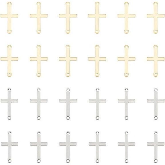 60Pcs 2 Colors Stainless Steel Cross Connector Charms Links Easter Theme Crucifix Cross Charms Double Hole Sideways Cross Links Pendants for Bracelet Necklace Jewelry Making 23mm